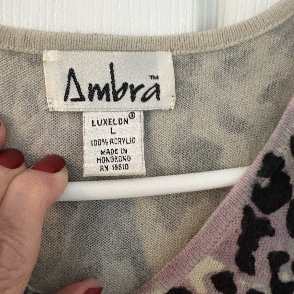 Animal Print Top Y2K Grunge Leopard Neutral Soft Knit Long Sleeve Large - Picture 5 of 7